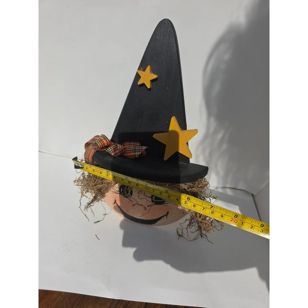 Vintage 1990s Wooden Witch Wall Hanging Halloween Decor Primitive Folk Art Star